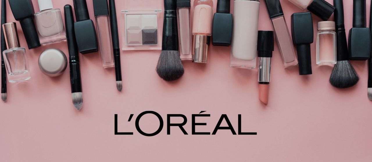 Beauty make up cosmetic women products accessories in line row on pink flat lay background, cheap discount commercial retail sale offer online purchase, top view above copy space, makeup wide banner <span class="highlight">L’OREAL Trend Detection</span> Innovating tomorrow’s products today thanks to AI trend detection by Artefact
