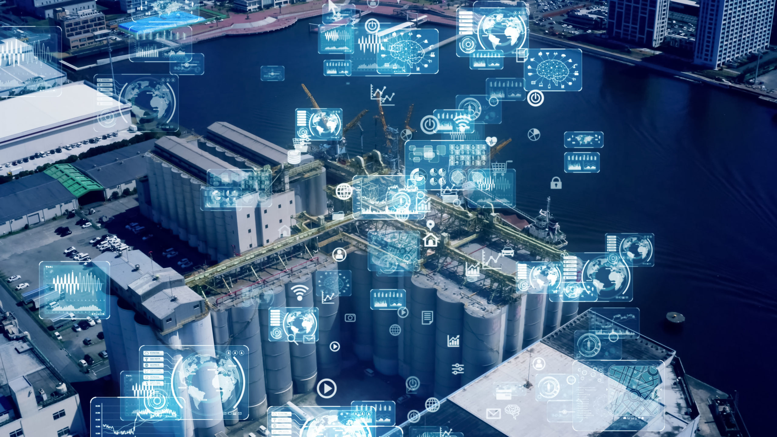 Industrial technology concept. Communication network. INDUSTRY 4.0. Factory automation. When data creates a monster, it’s time for bravery