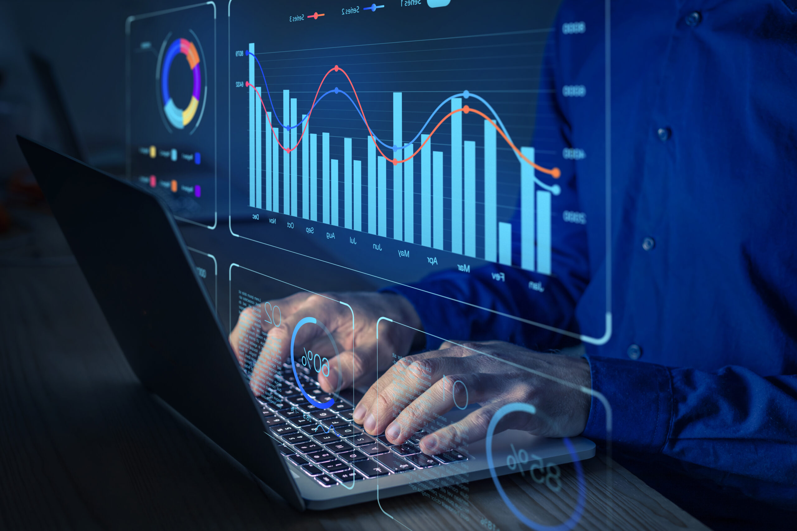 Data analyst working on business analytics dashboard with charts, metrics and KPI to analyze performance and create insight reports for operations management. Unlock revenue growth with data-driven digital marketing maturity?